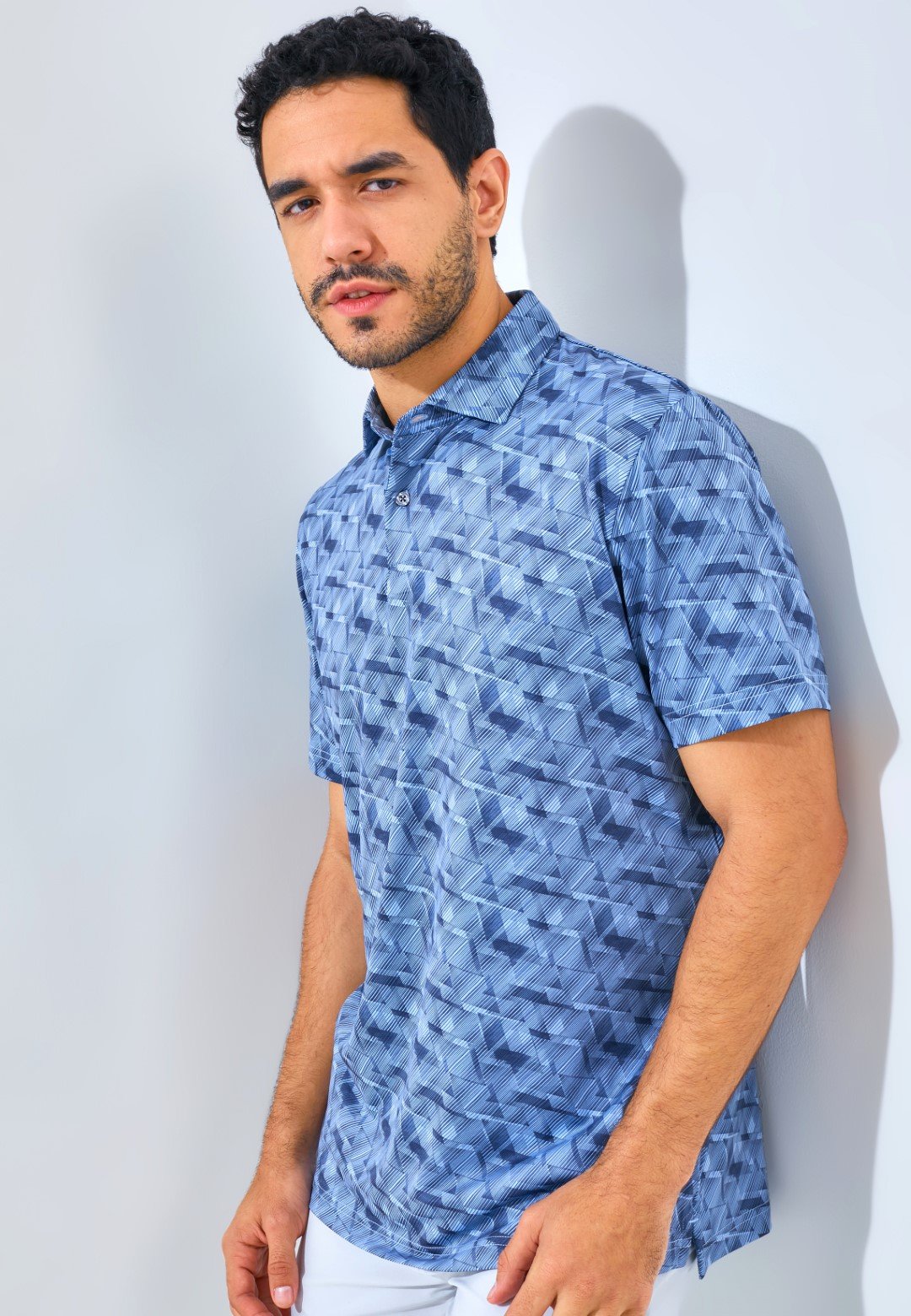 Jack Nicklaus Roccella Premium Zig Zag Print Polo Regular Fit Blue Robin