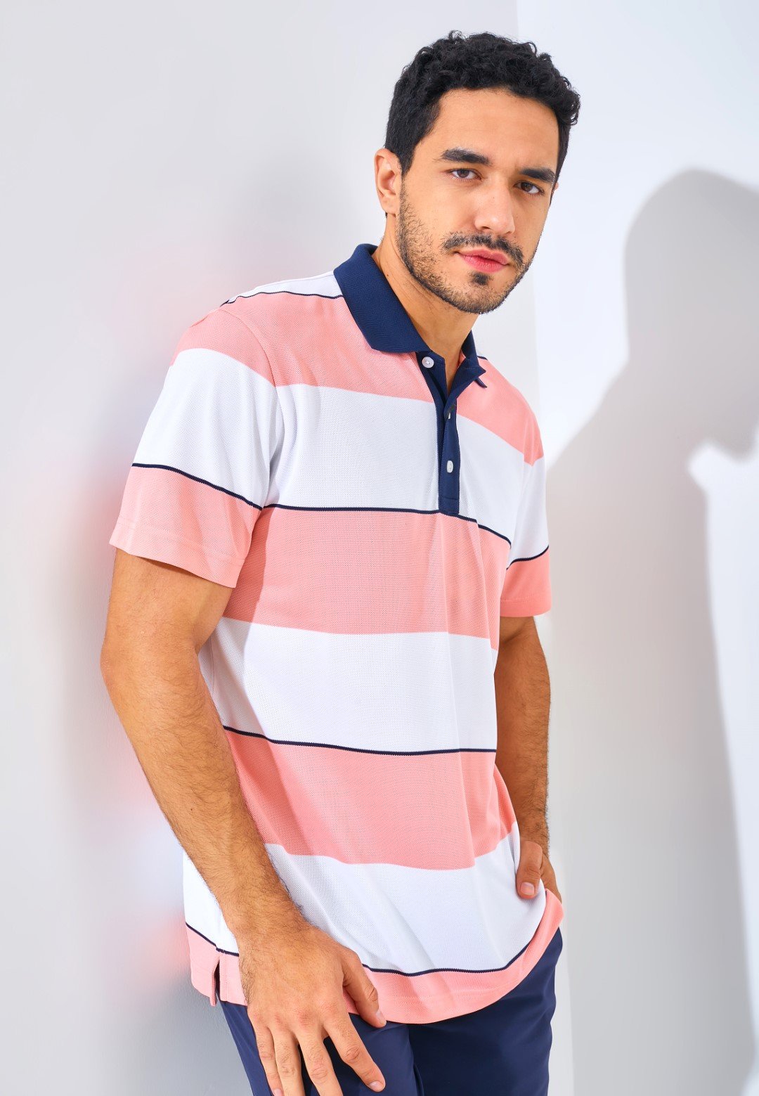 Jack Nicklaus Francofonte Premium Regatta Stripe Polo Sporting Coral - Image 2