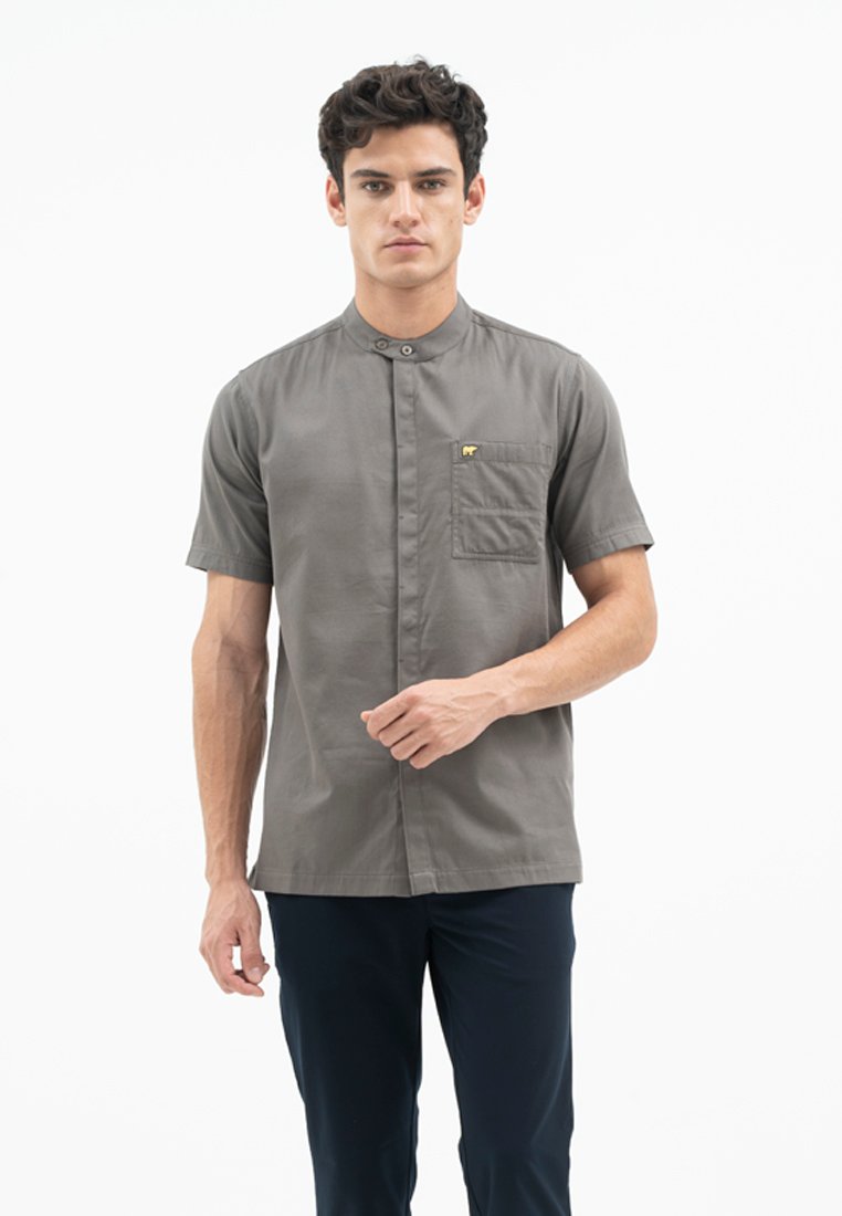 Jack Nicklaus Fortunato Kemeja Pria Lengan Pendek Slim Fit Dark Grey