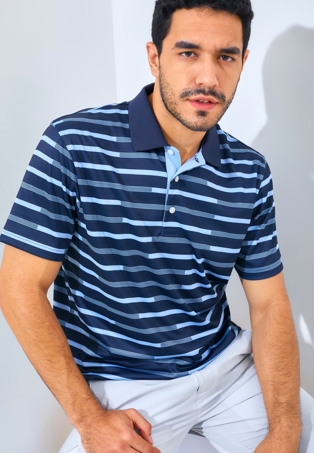 Jack Nicklaus Gangi Premium Regatta Stripe Polo Classic Navy - Image 6