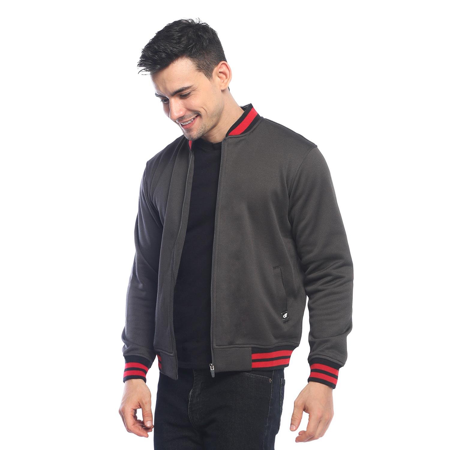 d&f Jaket Bomber Pria Contrast Collar - Abu Tua - Image 3