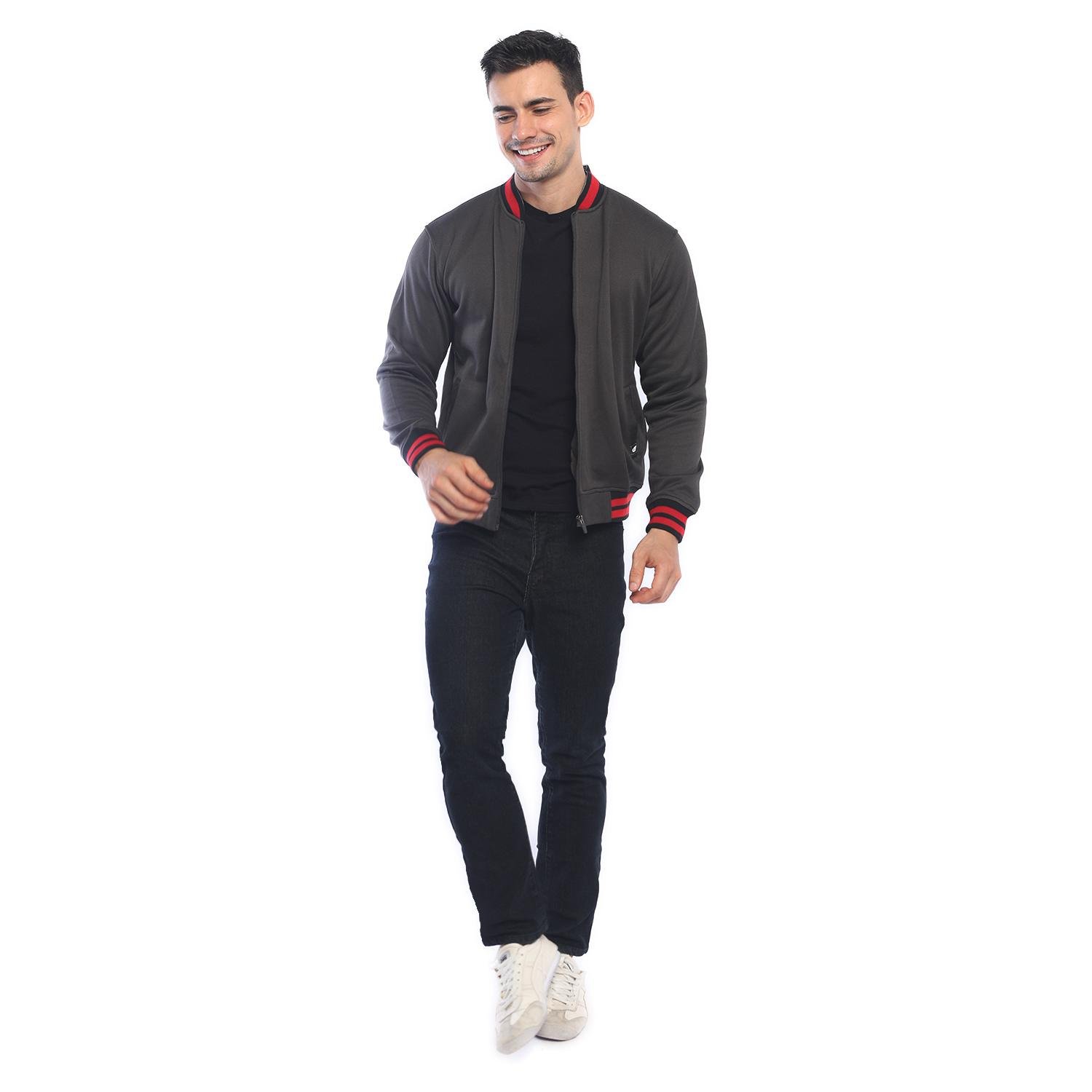 d&f Jaket Bomber Pria Contrast Collar - Abu Tua - Image 4