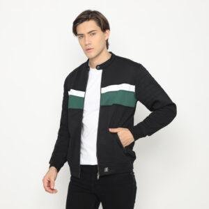 d&f Jaket CVC Hitam Cut & Swen Putih Hijau Botol