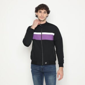 d&f Jaket CVC Biker Hitam Cut & Sewn Putih Purple