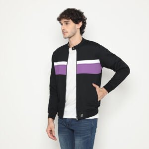 d&f Jaket CVC Biker Hitam Cut & Sewn Putih Purple