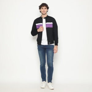 d&f Jaket CVC Biker Hitam Cut & Sewn Putih Purple