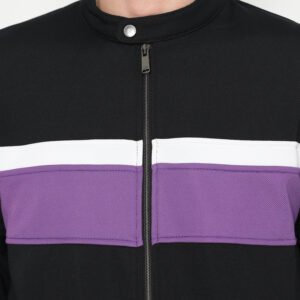 d&f Jaket CVC Biker Hitam Cut & Sewn Putih Purple