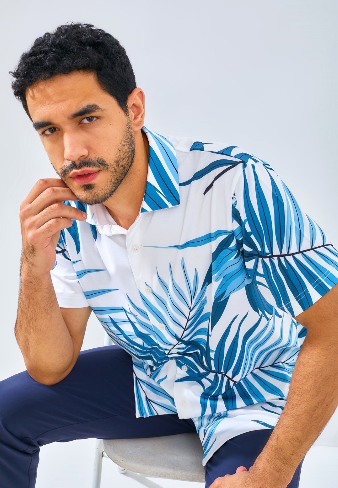 Jack Nicklaus Savoca Premium Large Tropical Leaf Polo Regular Fit Bright White - Image 5
