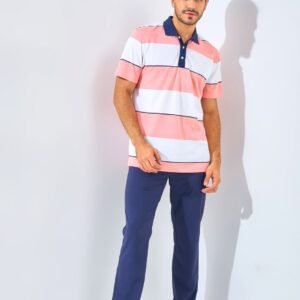 Jack Nicklaus Francofonte Premium Regatta Stripe Polo Sporting Coral