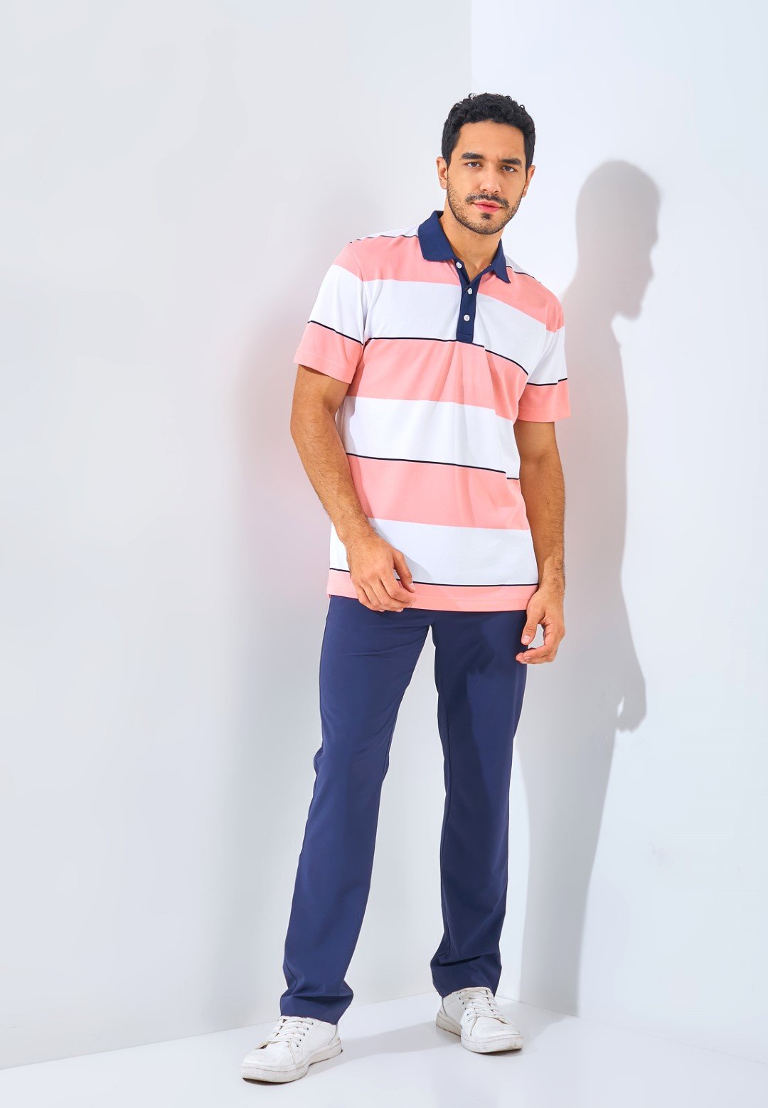 Jack Nicklaus Francofonte Premium Regatta Stripe Polo Sporting Coral - Image 4