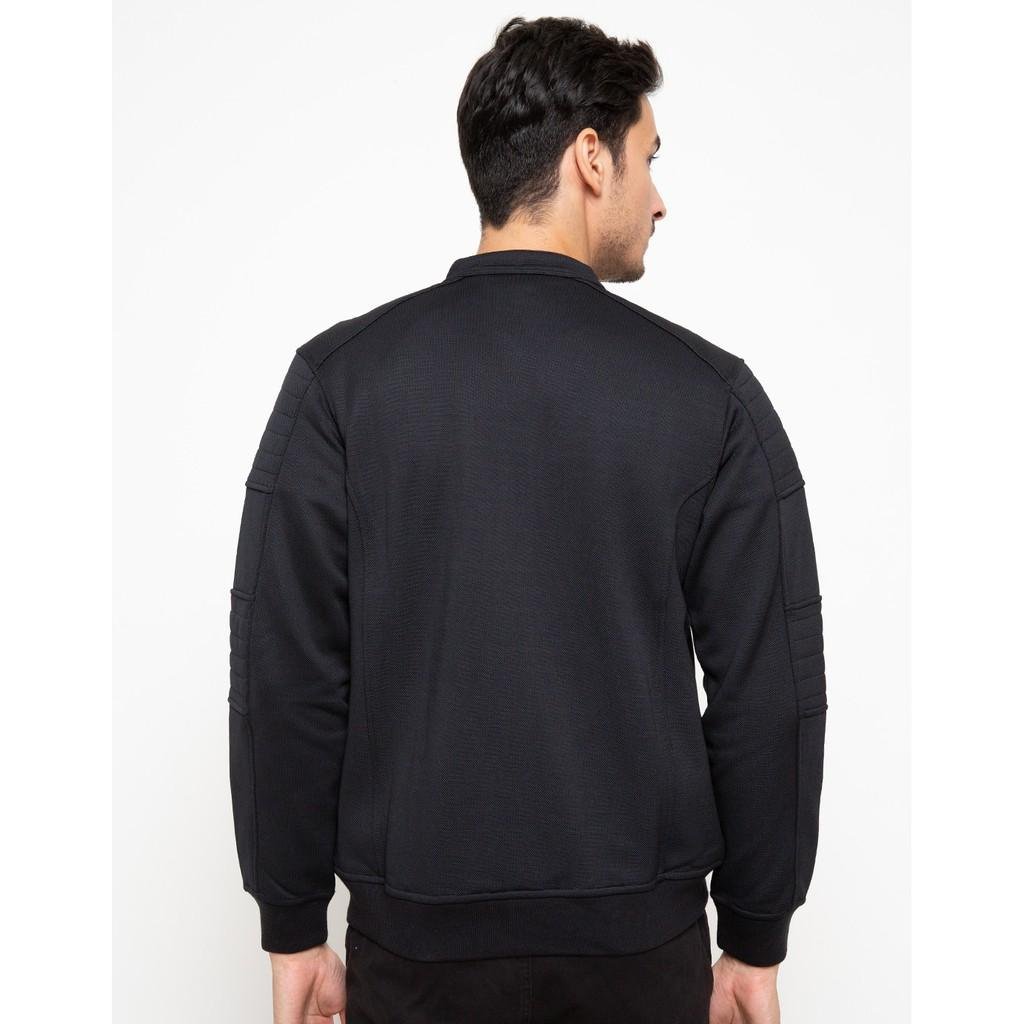 d&f CVC Jaket pria Bomber cut & sewn casual - Hitam - Image 4