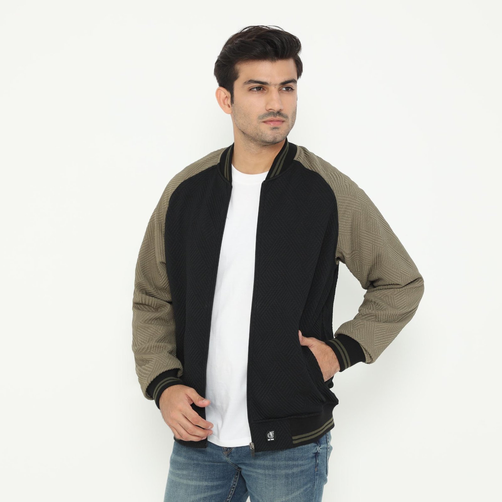 d&f Napoleon Jaket shoulder cut & sewn pria- Hitam mix olive - Image 2