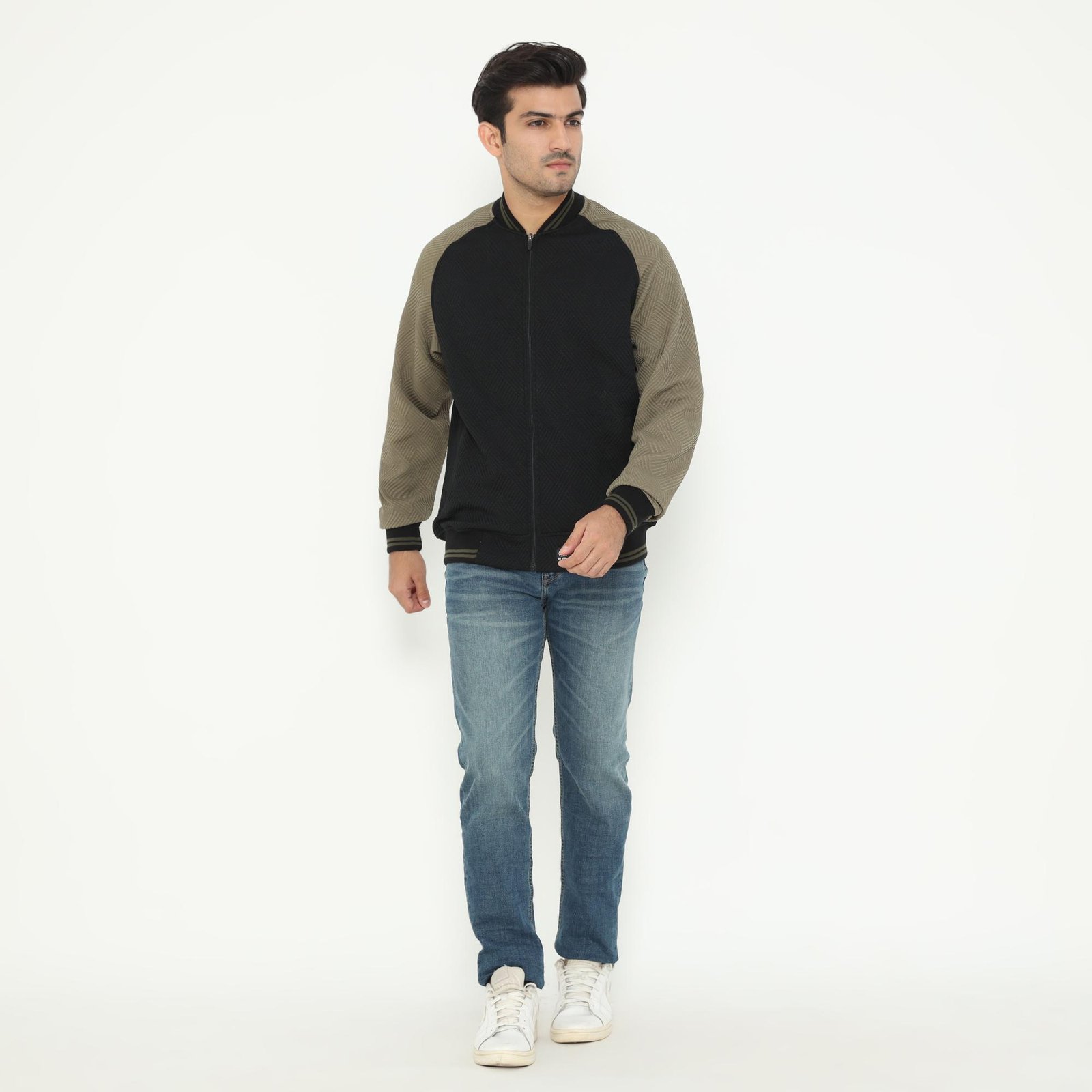 d&f Napoleon Jaket shoulder cut & sewn pria- Hitam mix olive - Image 5