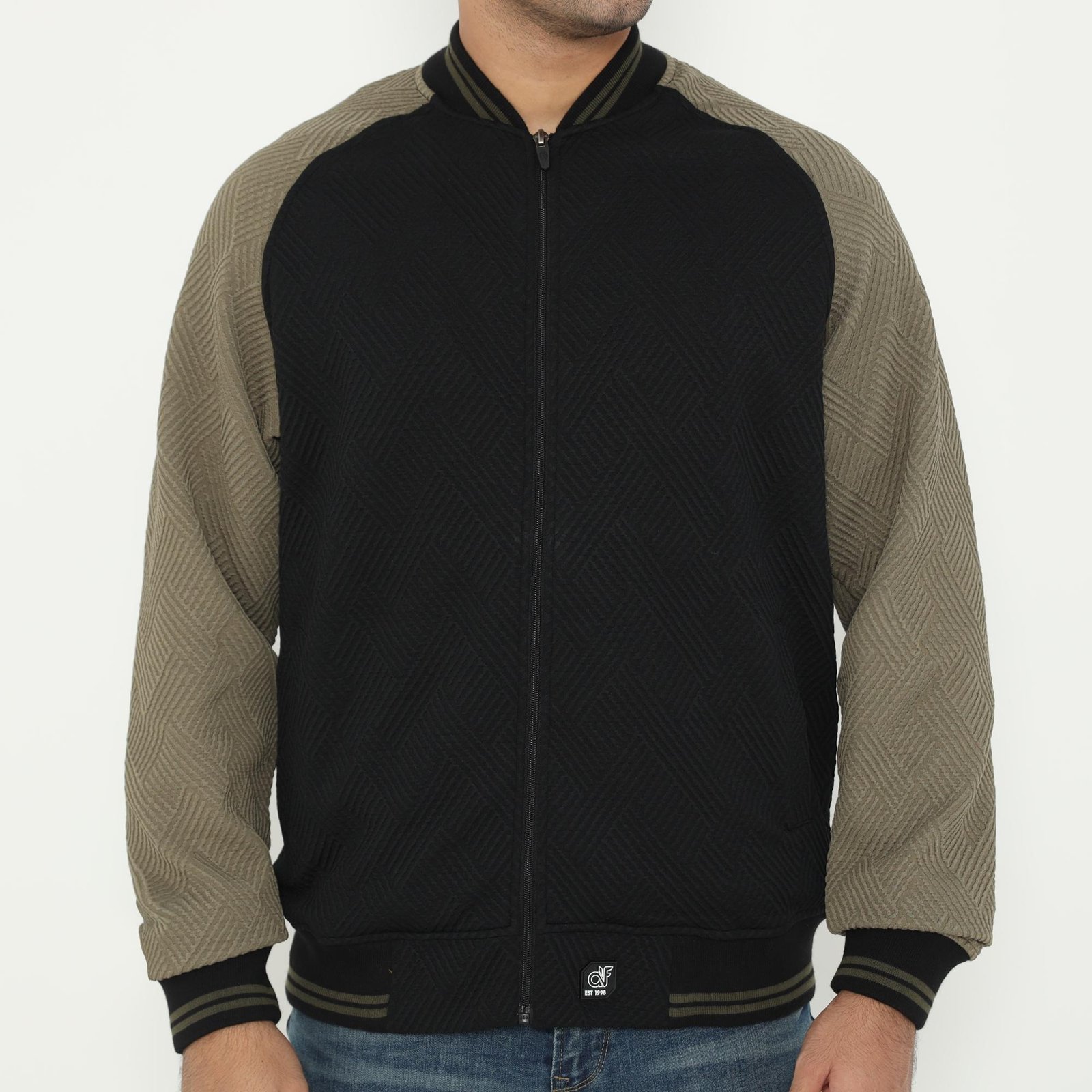 d&f Napoleon Jaket shoulder cut & sewn pria- Hitam mix olive - Image 4