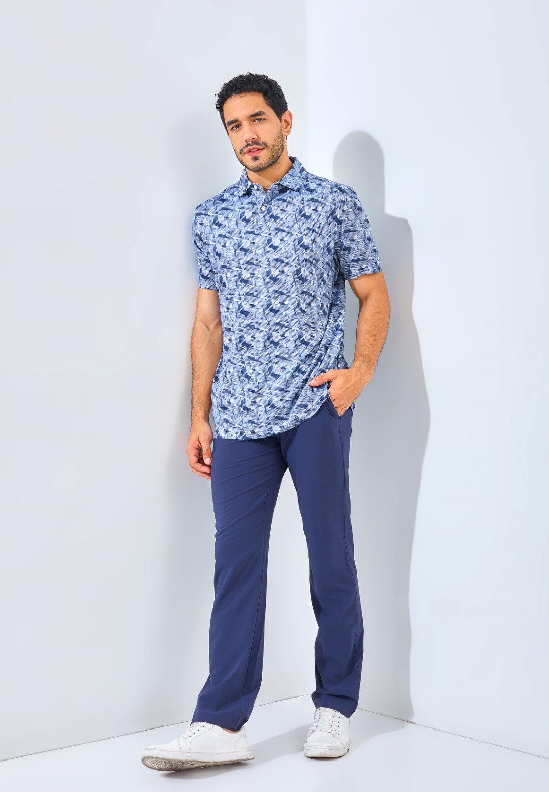 Jack Nicklaus Roccella Premium Zig Zag Print Polo Regular Fit Classic Navy - Image 4