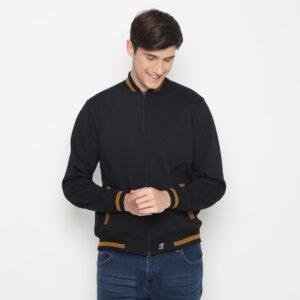 d&f CVC Jaket bomber pria cut &  sewn - hitam list coklat
