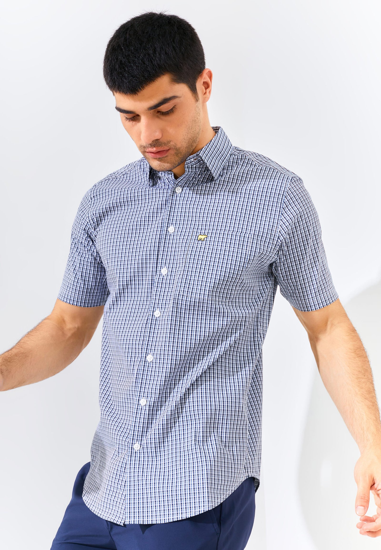 Jack Nicklaus Dario Harrow Plaid Short Sleeve Silver Taupe - Image 4