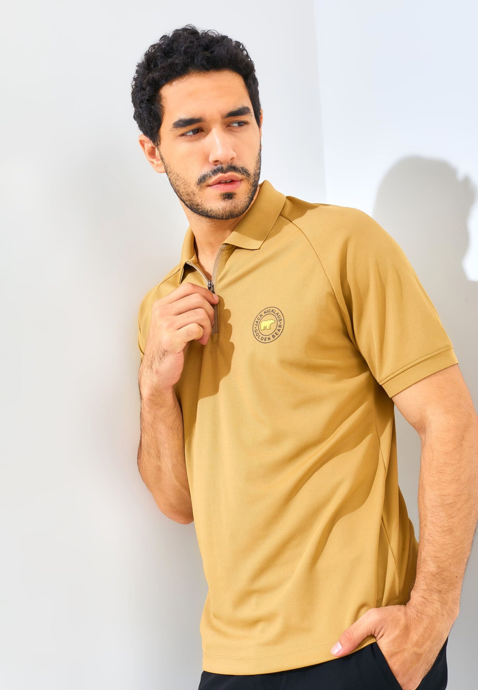 Jack Nicklaus Ferris Polo Shirt Pria Slim Fit Khaki