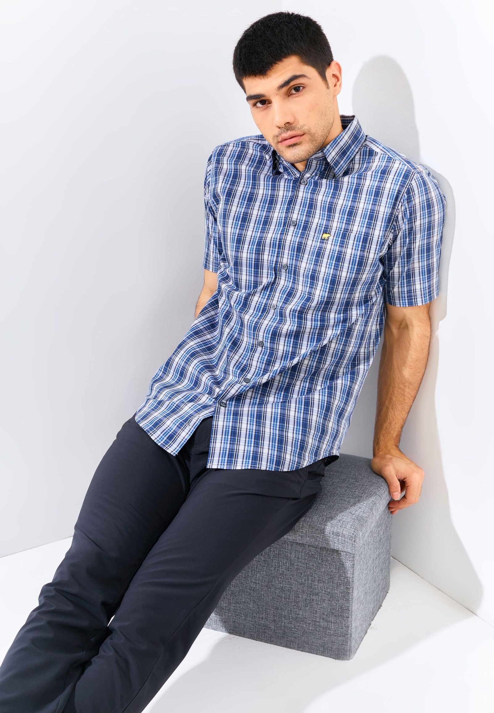 Jack Nicklaus Arturo Chelsea Plaid Short Sleeve Classic Navy - Image 6
