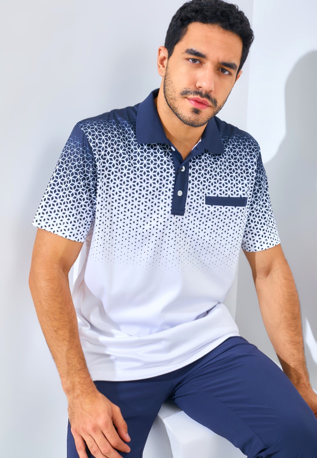 Jack Nicklaus Messina Premium Geometric Fade Print Polo Regular Fit Classic Navy - Image 6