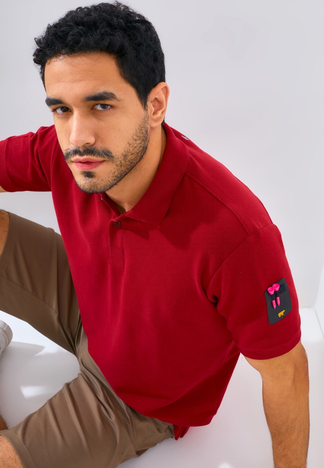 Jack Nicklaus Bariton Polo Shirt Pria Regular Fit Burgundy - Image 5