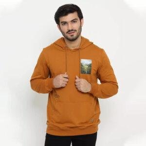 d&f sweatshirt hoodie L/S pria "MOUNTAIN" PHOTOPRINT - Mocca