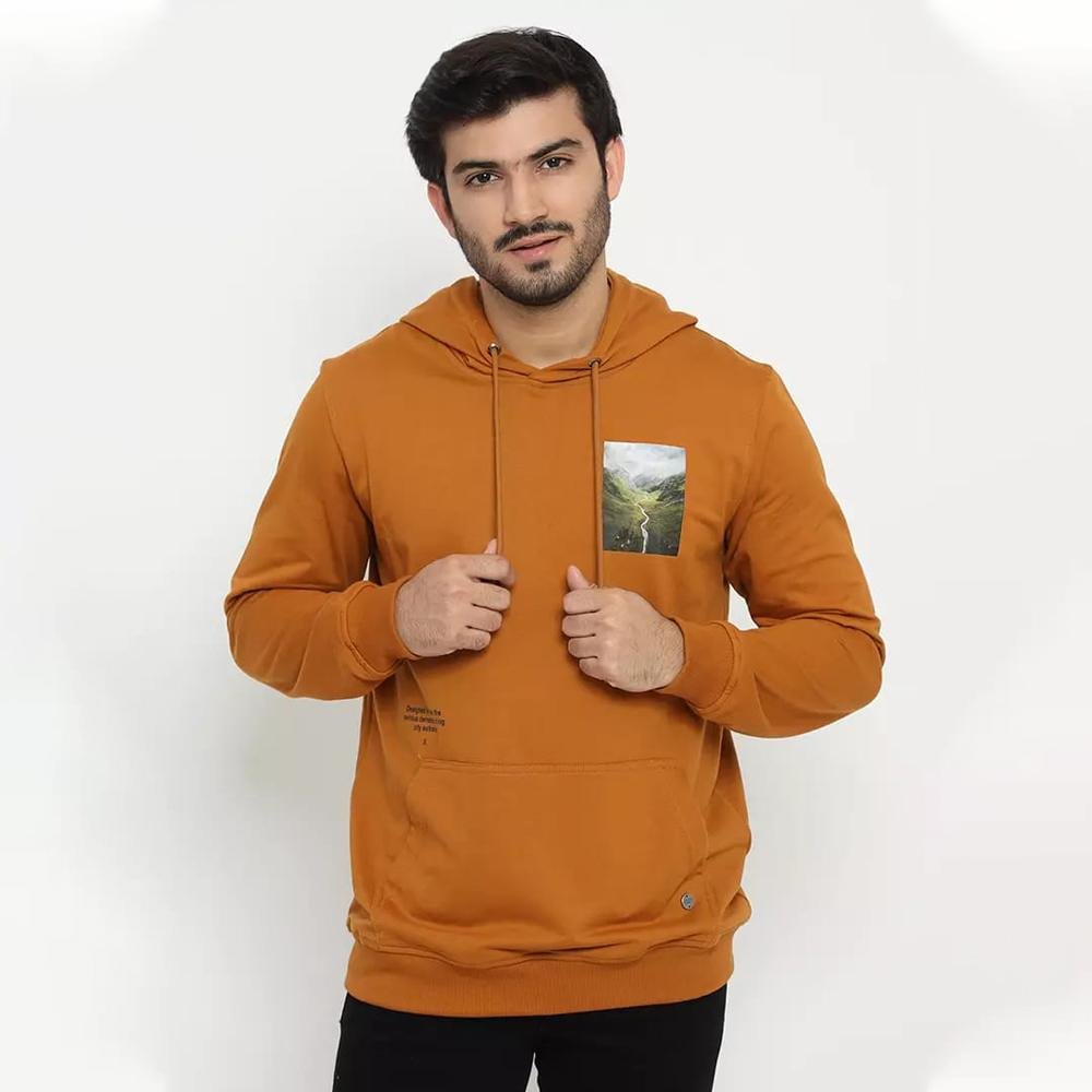 d&f sweatshirt hoodie L/S pria "MOUNTAIN" PHOTOPRINT - Mocca