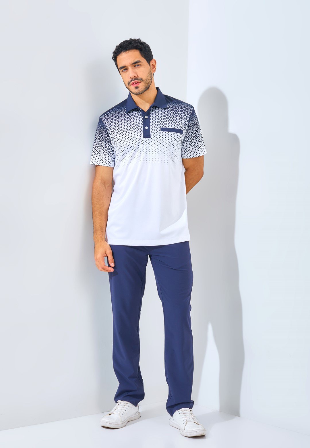 Jack Nicklaus Messina Premium Geometric Fade Print Polo Regular Fit Classic Navy - Image 4