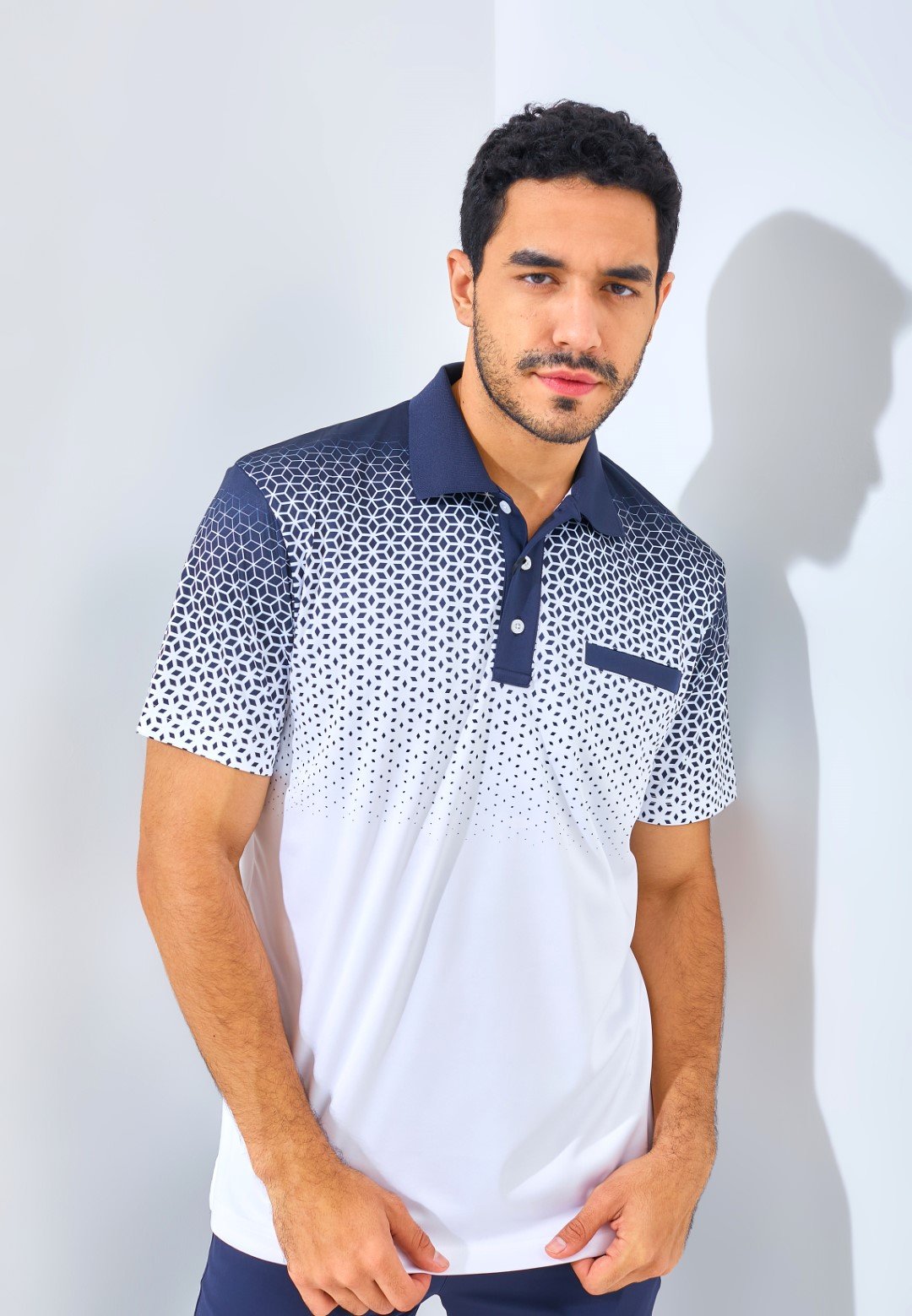 Jack Nicklaus Messina Premium Geometric Fade Print Polo Regular Fit Classic Navy