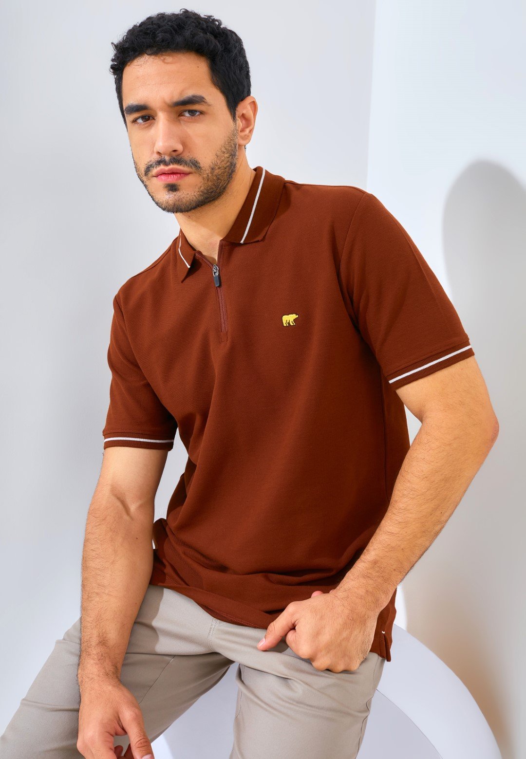 Jack Nicklaus Opera Polo Shirt Pria Regular Fit Dark Brown - Image 6