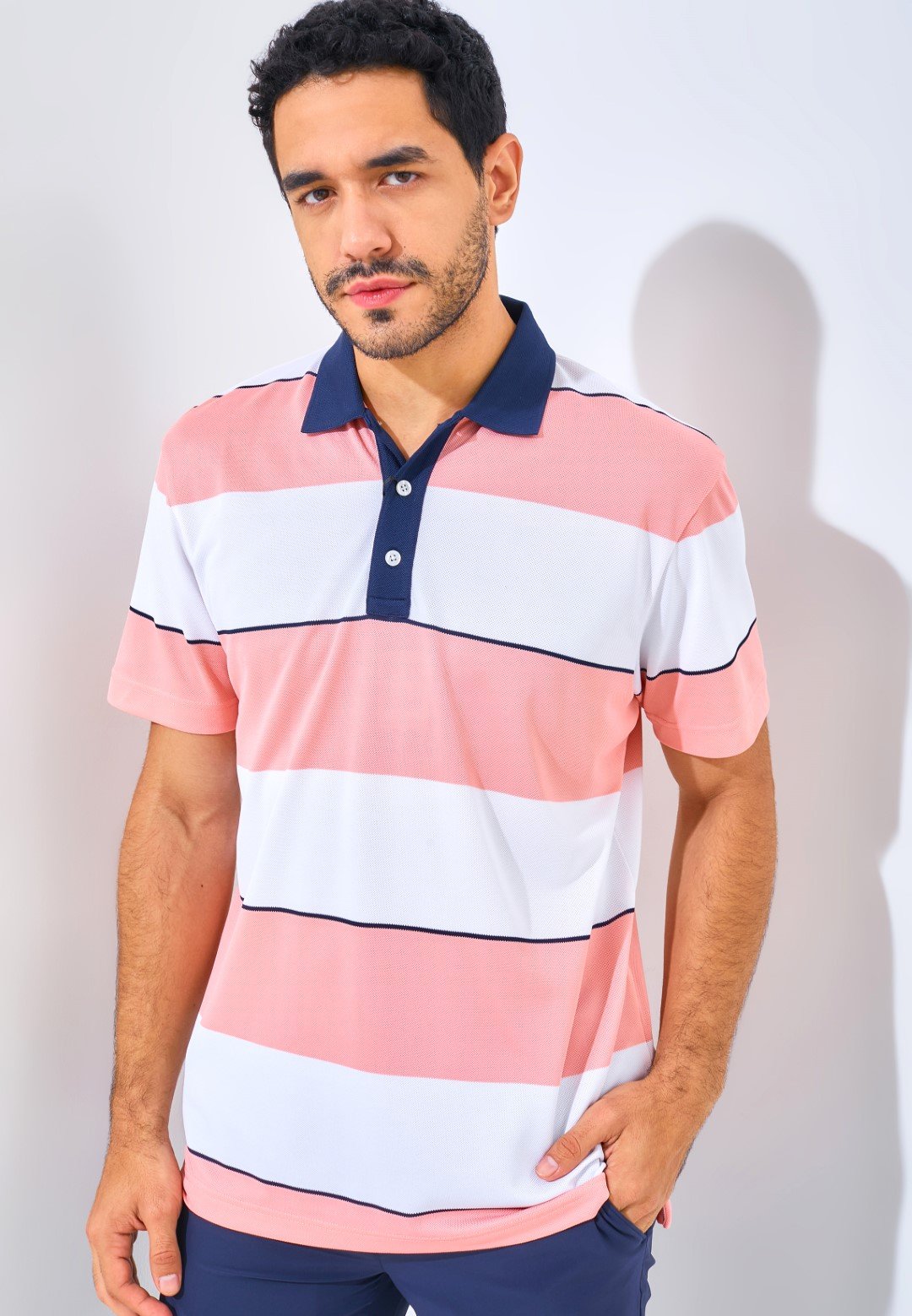 Jack Nicklaus Francofonte Premium Regatta Stripe Polo Sporting Coral