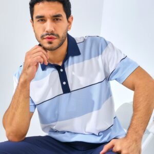 Jack Nicklaus Francofonte Premium Regatta Stripe Polo Blue Robin