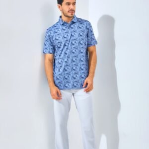 Jack Nicklaus Roccella Premium Zig Zag Print Polo Regular Fit Blue Robin
