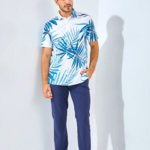 Jack Nicklaus Savoca Premium Large Tropical Leaf Polo Regular Fit Bright White