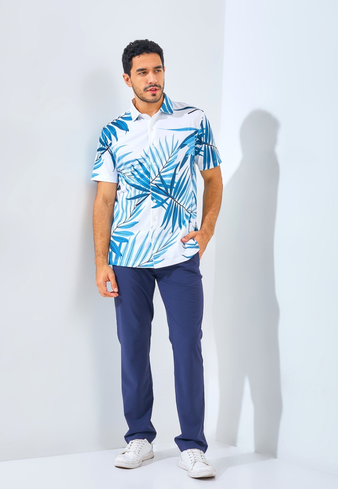 Jack Nicklaus Savoca Premium Large Tropical Leaf Polo Regular Fit Bright White - Image 2