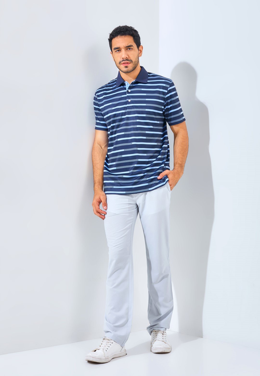 Jack Nicklaus Gangi Premium Regatta Stripe Polo Classic Navy - Image 4