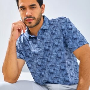 Jack Nicklaus Roccella Premium Zig Zag Print Polo Regular Fit Blue Robin