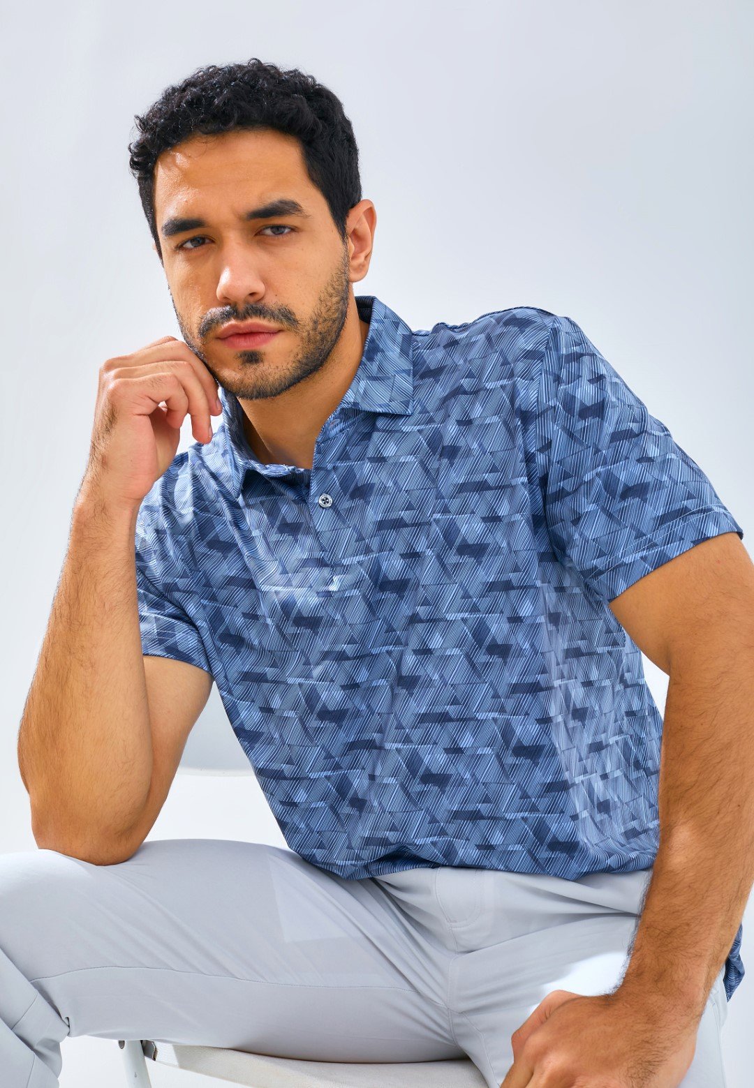 Jack Nicklaus Roccella Premium Zig Zag Print Polo Regular Fit Blue Robin - Image 6