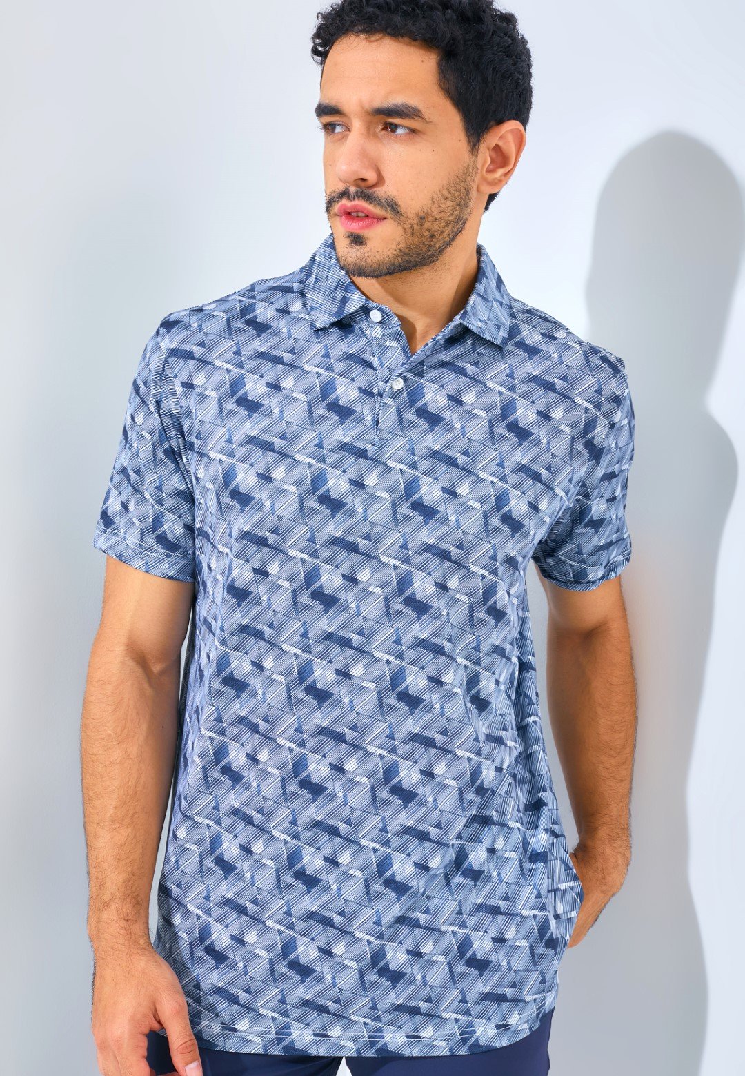 Jack Nicklaus Roccella Premium Zig Zag Print Polo Regular Fit Classic Navy - Image 2