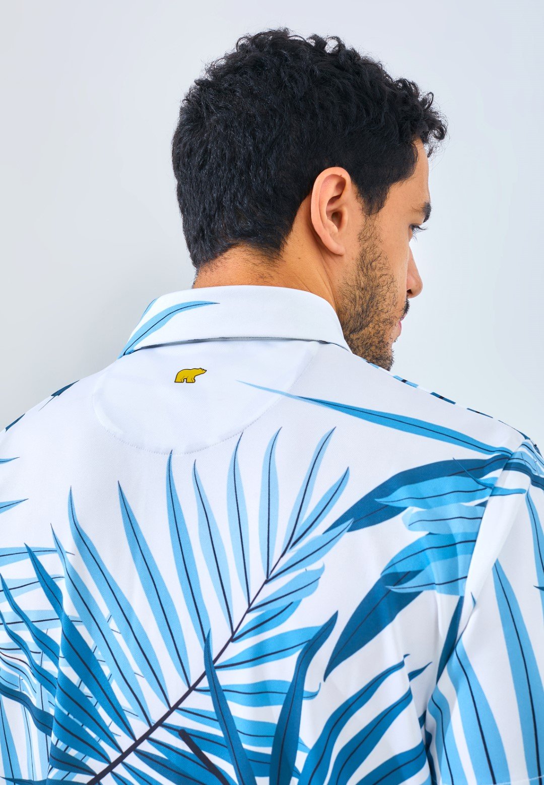 Jack Nicklaus Savoca Premium Large Tropical Leaf Polo Regular Fit Bright White - Image 4