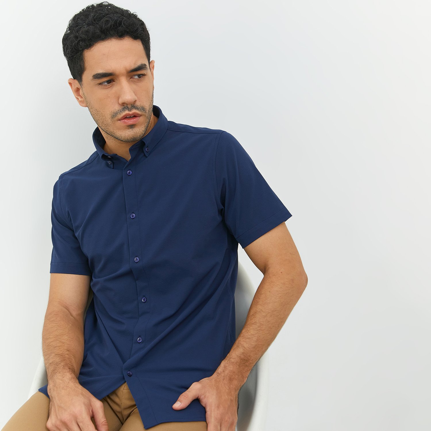 Jobb Elton Kemeja Pria Lengan Pendek Slim Fit Navy
