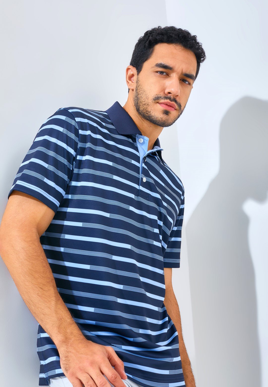 Jack Nicklaus Gangi Premium Regatta Stripe Polo Classic Navy - Image 2