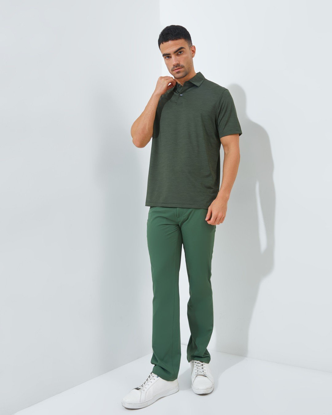 Jack Nicklaus Fourseasons Premium Tonal Two Color Solid Polo Olive Shadow - Image 6