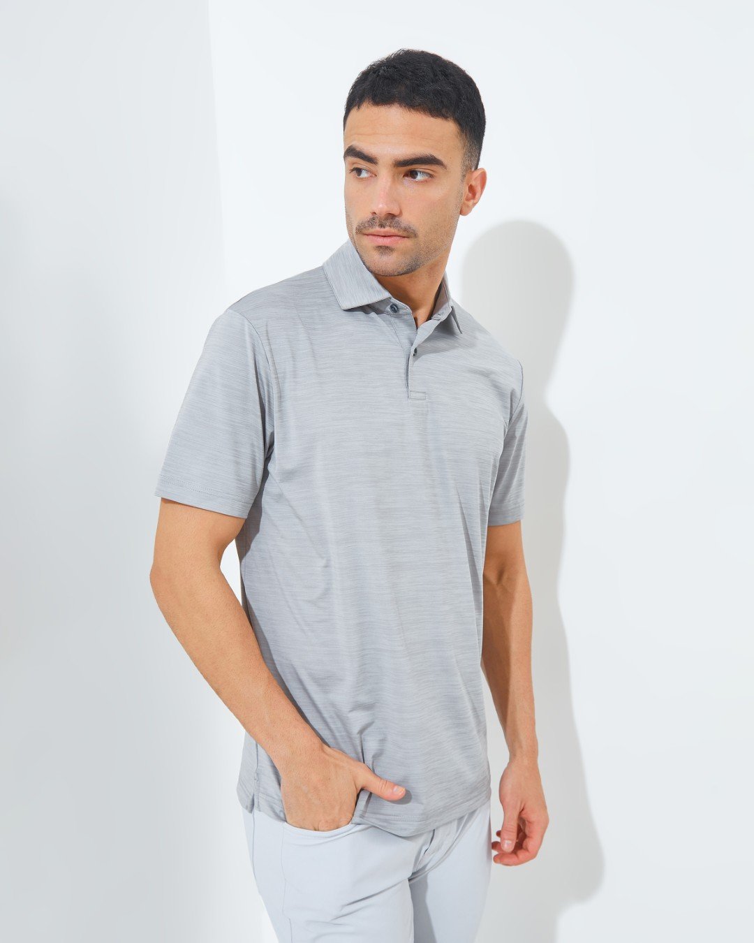 Jack Nicklaus Fourseasons Premium Tonal Two Color Solid Polo Grey Blast