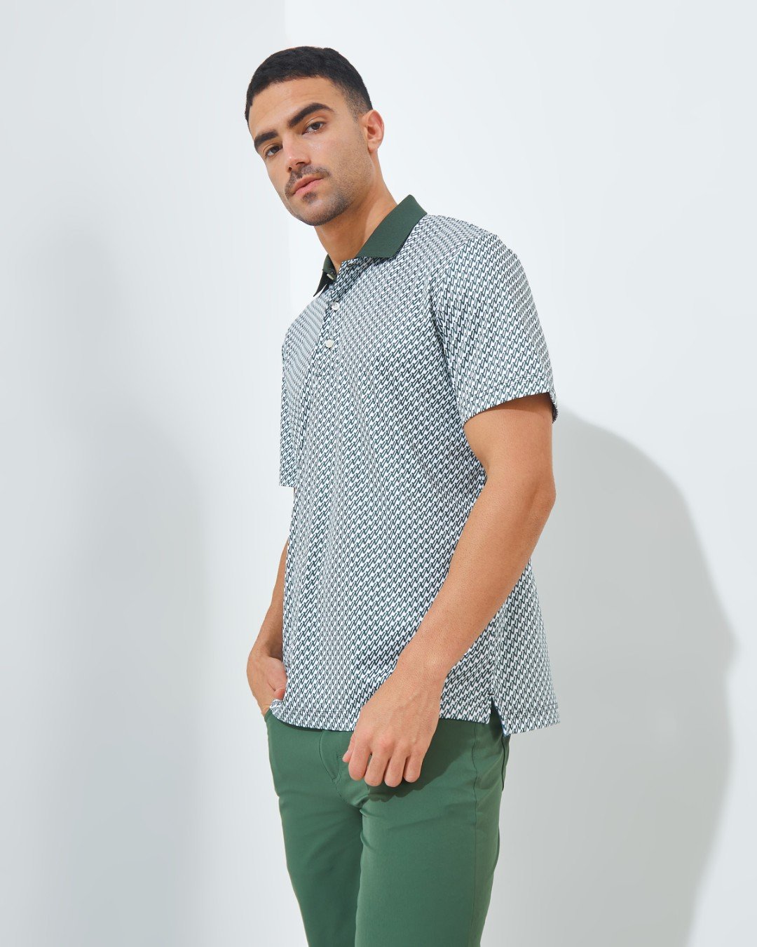 Jack Nicklaus Hennesy Premium All Over Printed Polo Olive Shadow - Image 2