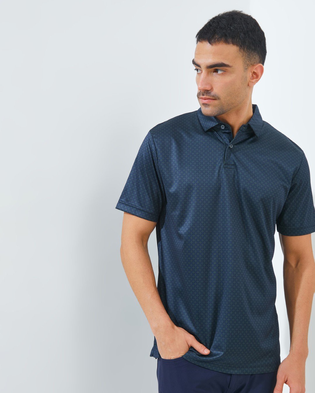 Jack Nicklaus Intercontinental Premium Tile Printed Polo Classic Navy - Image 2