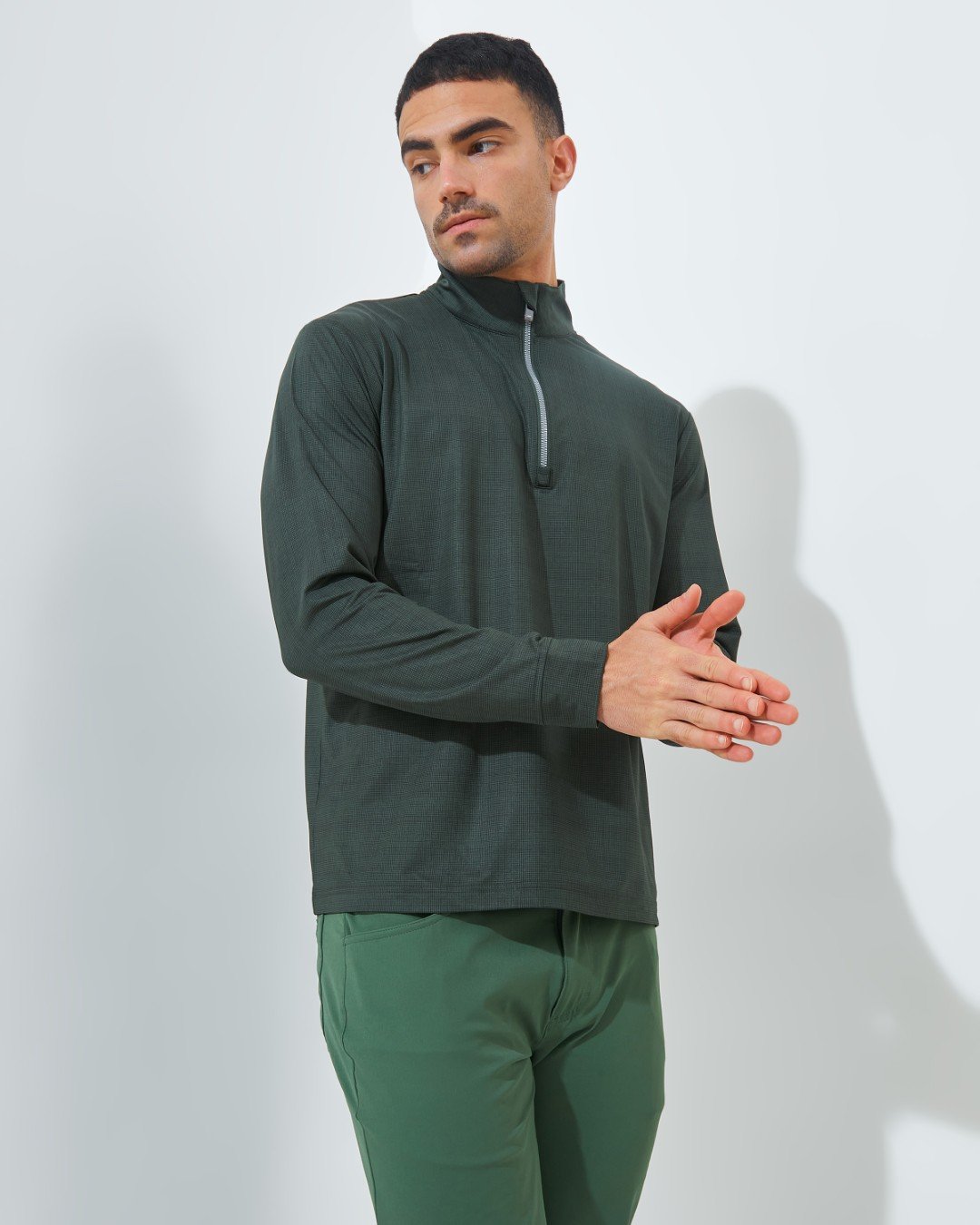 Jack Nicklaus Mandarin Premium Crosshatch Print Polo Olive Shadow