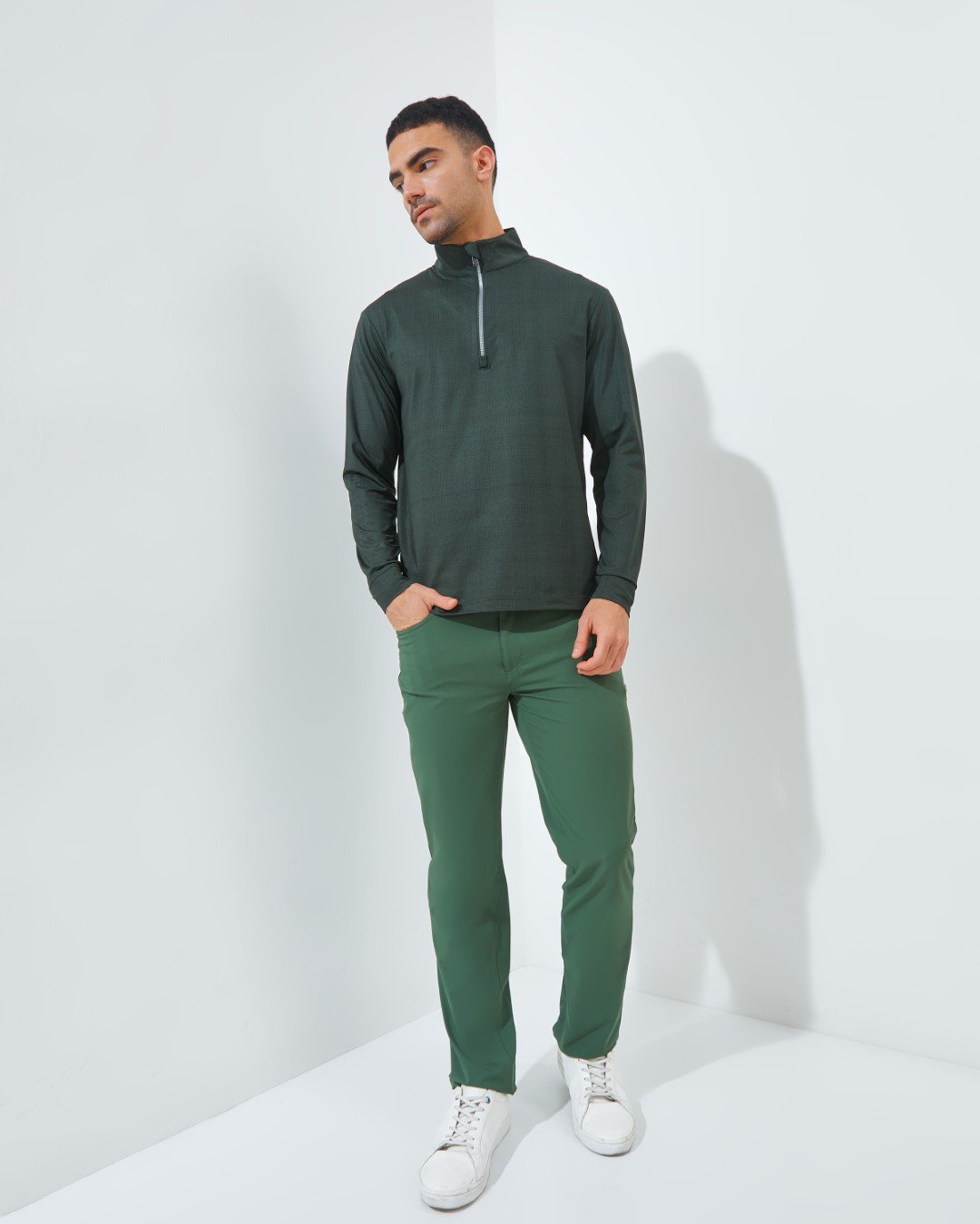 Jack Nicklaus Mandarin Premium Crosshatch Print Polo Olive Shadow - Image 6