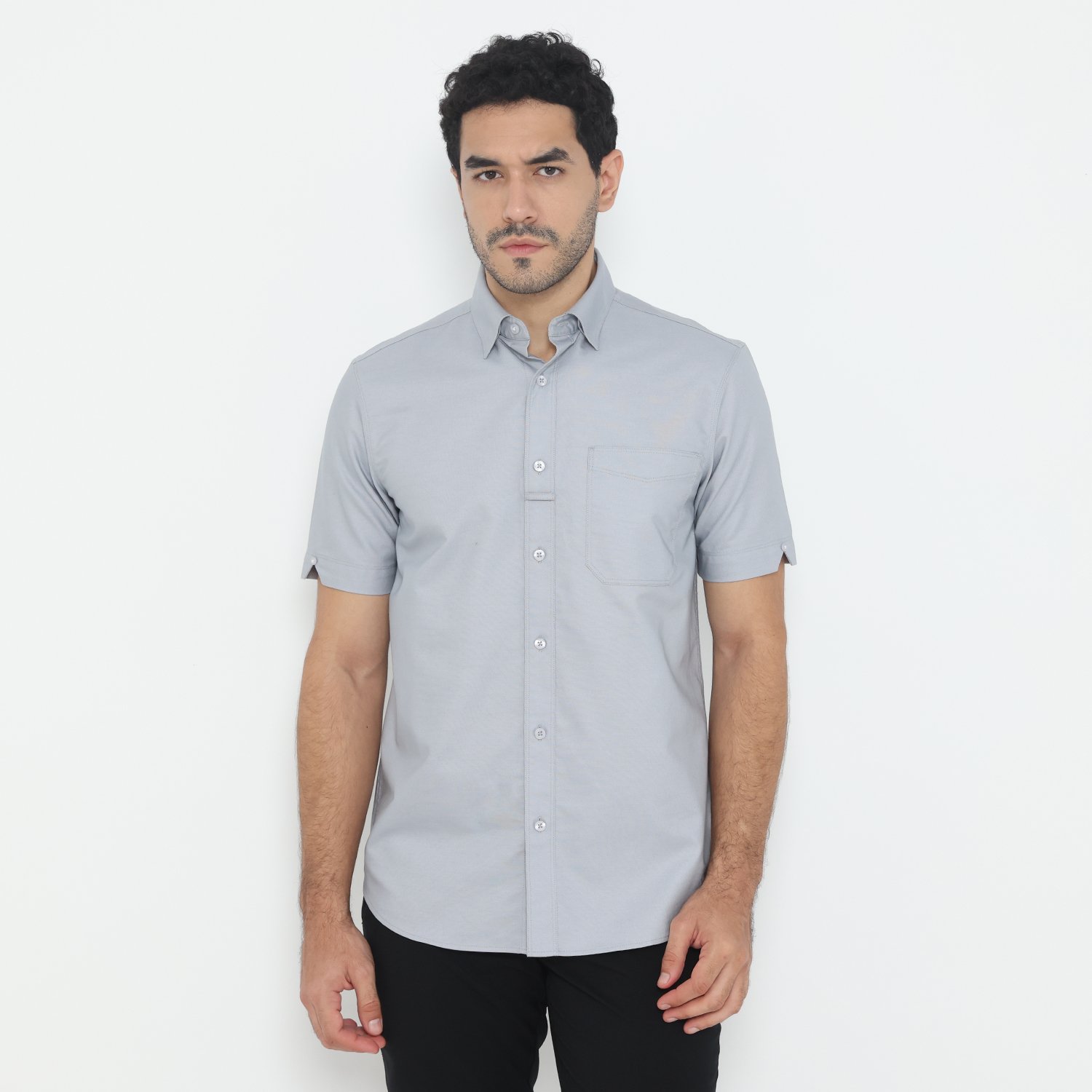 Jack Nicklaus Savoy Kemeja Pria Lengan Pendek Slim Fit Light Grey