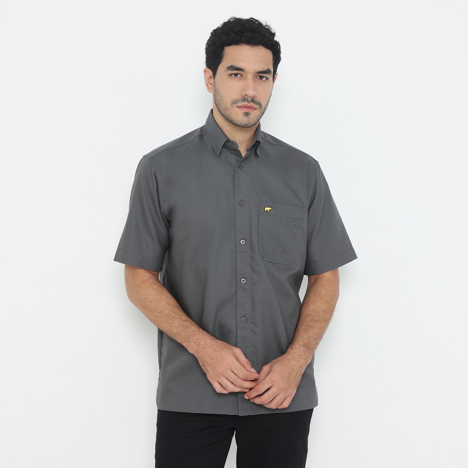 Jack Nicklaus Winter Kemeja Pria Lengan Pendek Regular Fit Dark Grey
